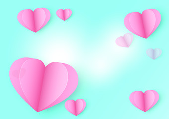 Fototapeta na wymiar Valentine's Day, Creative paper cut heart decorated glossy green background