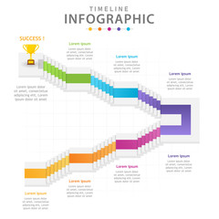 Infographic template for business. 6 Steps Modern Timeline diagram with 3D Stairs, presentation vector infographic.