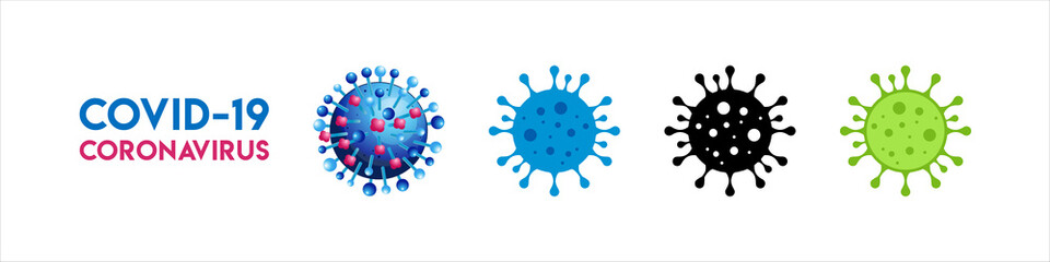 Different types of COVID-19, Coronavirus Logo Design Concept. Template for Banner, Icon, Poster, Unit, Label, Web, Symbol, Sign and Mnemonic. Corona virus disease from Wuhan, China - Vector