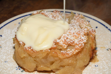 warm polish apple pie with vanilla cream on top, Gościniec - Polskie Pierogi in Warsaw, Poland