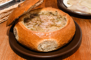 White Barszcz Zurek (Sour Bread Soup): Żur (Polish: żur, żurek) is a soup soured rye flour and meat