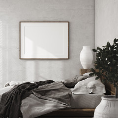 Mockup frame in luxury bedroom interior, loft style, 3d render