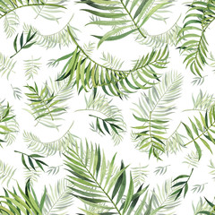 Pattern with beautiful watercolor tropical leaves. Tropics. Realistic tropical leaves. - 347700111