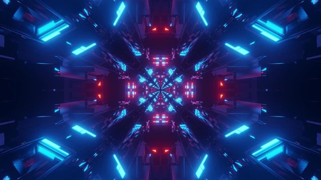 Fractal animation of colorful illuminated shapes and patterns emitting from the center. Motion graphics, Animation. VJ loops.