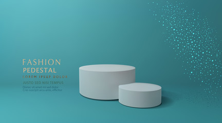 Vector green minimal scene , podiumfor cosmetic product presentation. Abstract background with geometric podium platform in pastel colors. Template for design, presentation, advertisement.3d rendered.