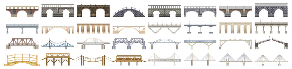 Bridge vector illustration on white background. Vector realistic set icon river construction. Isolated realistic set icon bridge.