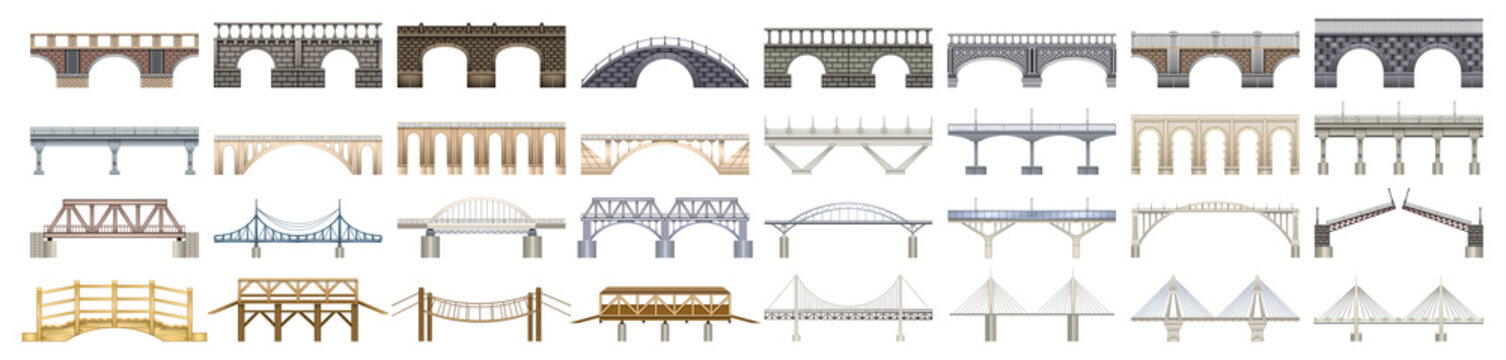 Fototapeta Bridge vector illustration on white background. Vector realistic set icon river construction. Isolated realistic set icon bridge.