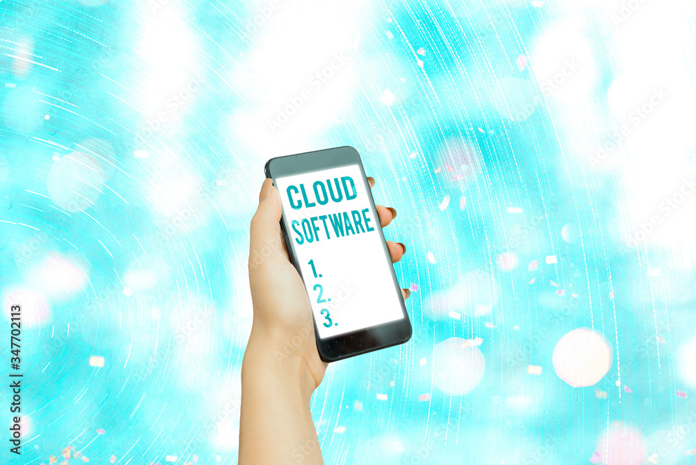 Poster conceptual hand writing showing cloud software. concept meaning programs used in storing accessing d
