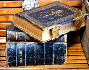 Milan, Italy, 2017.05.21 evocative image of old bibles at a vintage market