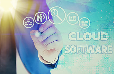 Writing note showing Cloud Software. Business concept for Programs used in Storing Accessing data over the internet