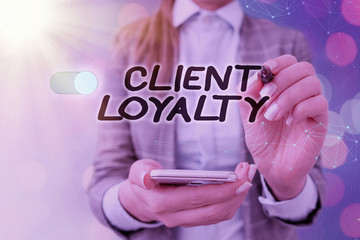 Text sign showing Client Loyalty. Business photo text The result of consistently positive...