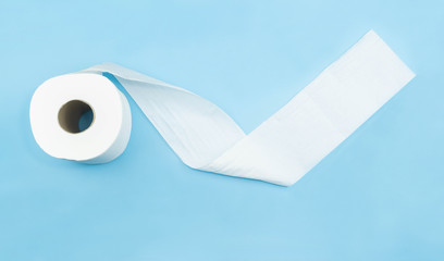 Top view,Toilet paper isolated on blue background