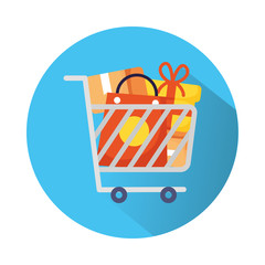 shopping cart with marketing set icons