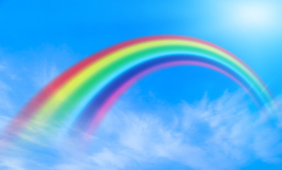 Rainbow background and sky with white clouds	

