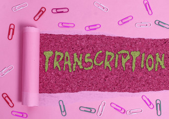 Handwriting text Transcription. Conceptual photo Written or printed version of something Hard copy...