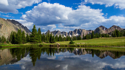 Fototapeta na wymiar Reflections in a high mountain lake