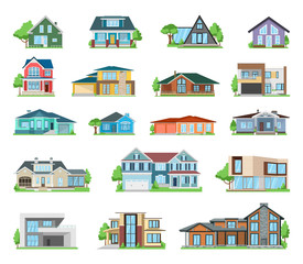 Large set of houses and residences on a white background, vector illustration