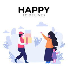 Delivery worker delivering goods at home