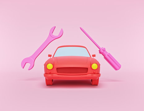 Car repair concept with mechanic tools. minimal design. 3d rendering