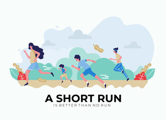 Family running a marathon race