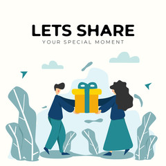 Happy couple holding gifts and presents illustration