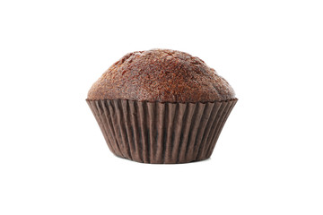 Delicious chocolate muffin isolated on white background
