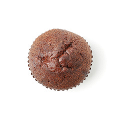 Delicious chocolate muffin isolated on white background