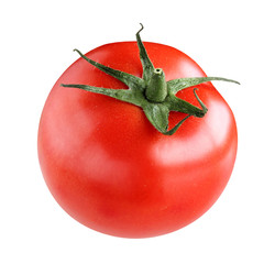 one red tomatoes isolated on white background.