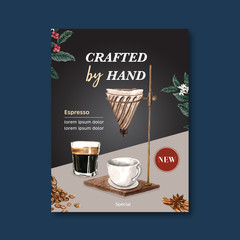 americano ,cappuccino coffee poster discount, template modern design, watercolor illustration