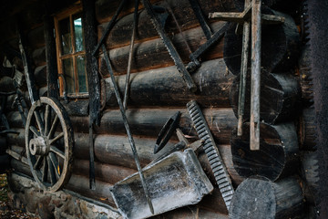 Old household items on the hut