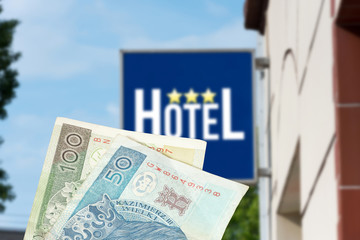 Ein Hotel und Geld Polnische Zloty PLN