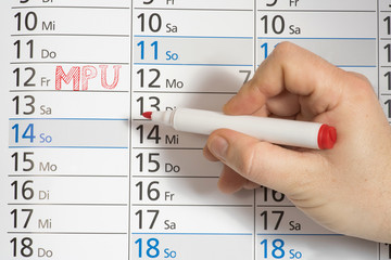 Ein Kalender und Termin für MPU Test