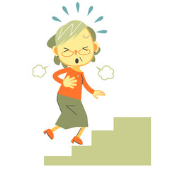 シニア女性　健康　階段　息切れ