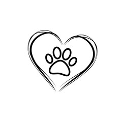 Heart with animals footprint icon on white background