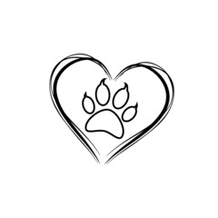 Heart with animals footprint icon on white background