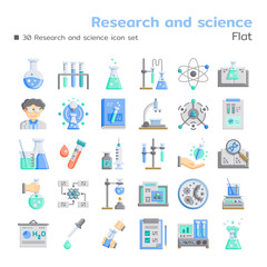 Fototapeta na wymiar Research and science icon set. Flat style. Vector illustration.