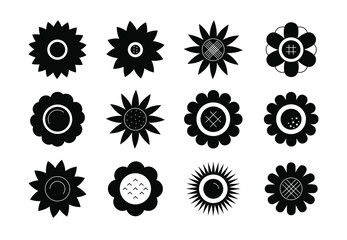 Set of sunflower icons isolated on wthite background. Simple floral logo in flat style. Vector illustration
