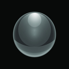 Vector bubble, water air sphere iIsolated on black background. Big translucent abstract glossy crystal sphere with glares. Shine glass sphere, magic ball, crystal orb. EPS10