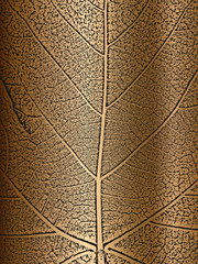 Distress tree leaves, leaflet texture on golden background. Black and white grunge background.