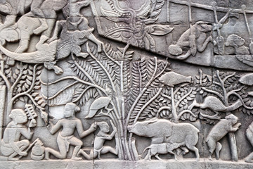 Wall carving of Prasat Bayon Temple, Angkor Wat complex, Siem Reap, Cambodia