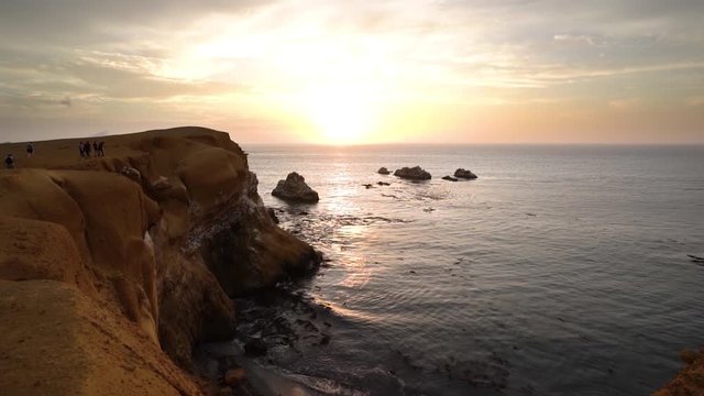 Stunning afternoon light by the gorgeous cliffs of Paracas, travel Peru, slowmo