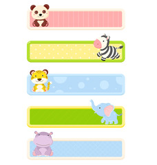 Set of horizontal banners with cute animals of Africa and Asia