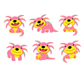 Set of cute cartoon monsters in various poses