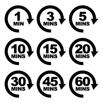 Service waiting time icon set - From 1 minute to 60 minutes vector illustration arrow pictograms