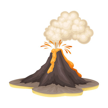 Volcanic Eruption with Flowing Lava as Natural Cataclysm Vector Illustration