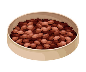 Cocoa Beans in Bowl as Aromatic Chocolate Ingredient Vector Illustration