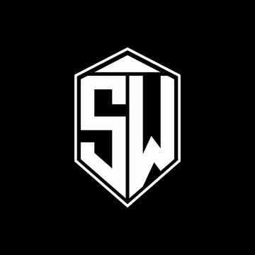 SW logo monogram with emblem shape combination tringle on top design template