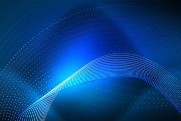 Abstract particles, wave background, neon motion techno design