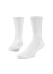 Blank white socks design mockup, isolated, clipping path. Pair sport crew cotton sock wear mock up. Long clear soft cloth stand presentation. Men basketball, football, tennis plain apparel template.