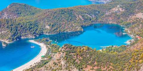 Obraz premium Panoramic view of Oludeniz Beach And Blue Lagoon, Oludeniz beach is best beaches in Turkey - Fethiye, Turkey